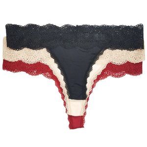 Satin and Lace Thong Panty 3 Pack